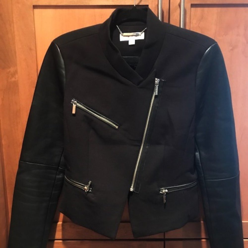 Michael Kors Black Jacket w Leather Sleeves